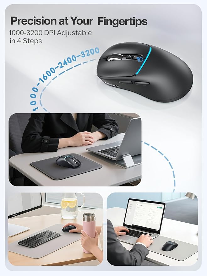 R108 Bluetooth Wireless Mouse – Dual Bluetooth ＆ 2.4GHz USB Receiver, 4 DPI - Image 4