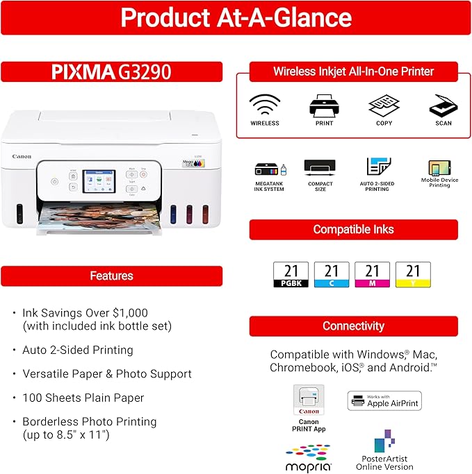 Canon Megatank G3290 All-in-One Wireless Supertank Printer | Print, Copy Scan | - Image 3