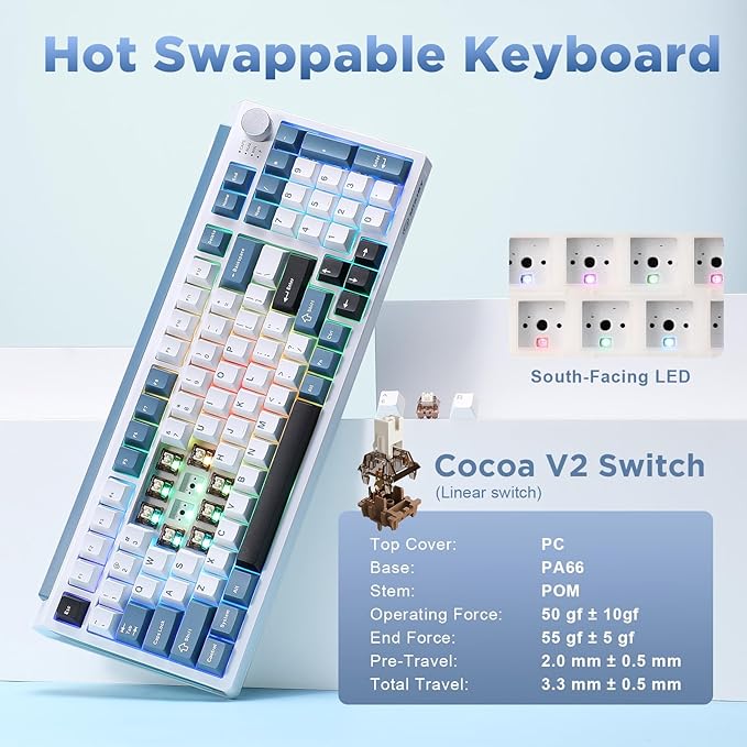 K98 Wireless Mechanical Keyboard, Tri-Mode BT5.0/2.4GHz/USB-C Hot Swappable - Image 3