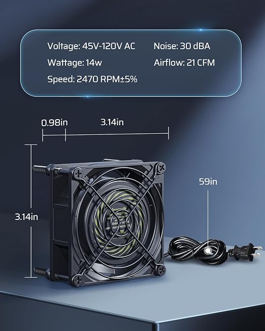 DEWENWILS 2 Pack 120V AC Fan, Waterproof Exhaust Fan 80mm, 14W 2470RPM 21CFM - Image 6