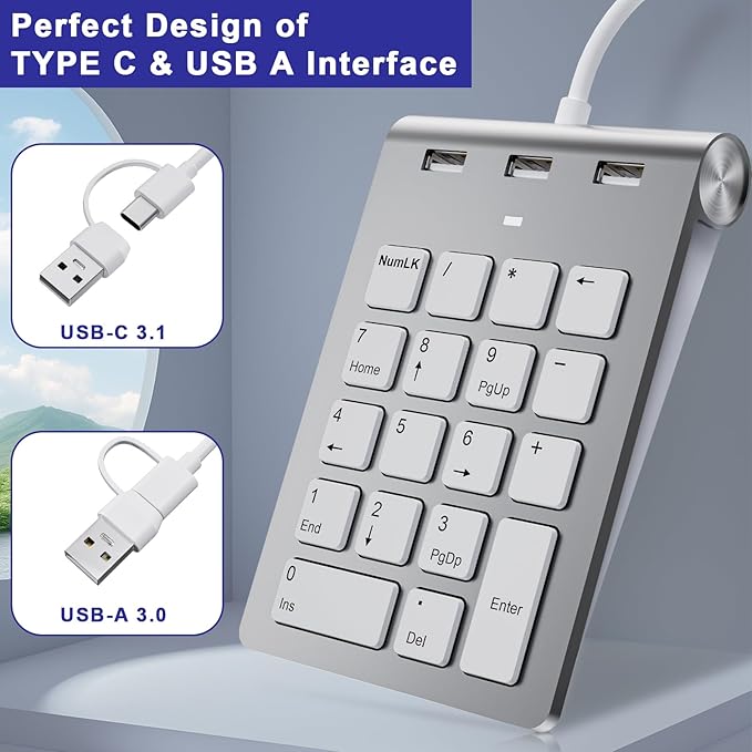 USB C Wired Number Pad, USB Numeric Keypad - Image 3