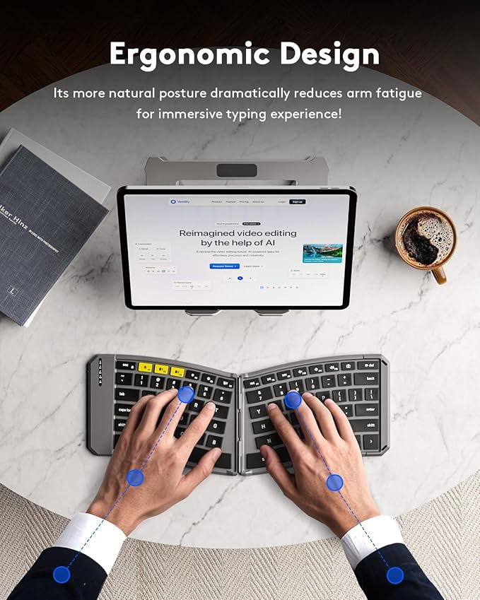 Samsers Ergonomic Foldable Keyboard, KE09U Folding Travel Bluetooth Keyboard - Image 4