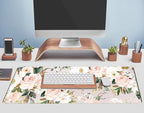 Pink Flowers Keyboard Pad PC Gaming Desk Mat Desk Mouse Pads Green Leaves - Image 5