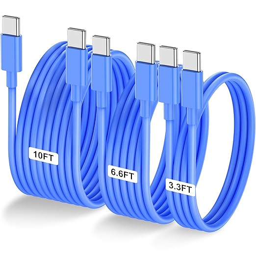 3-Pack Blue 60W USB C to USB C Cable, Type C Fast Charging Cable by LOFPYE
