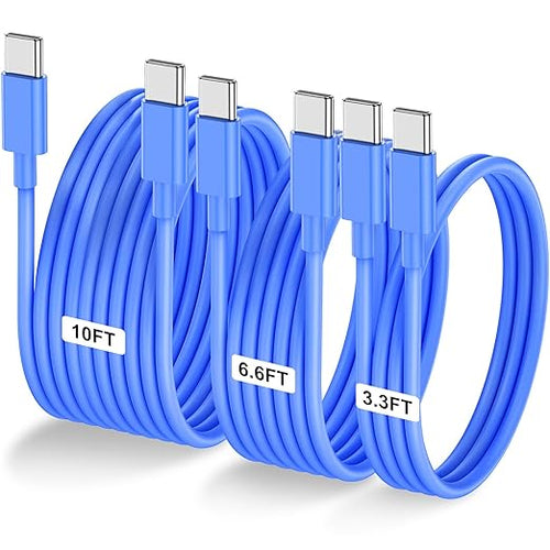 3-Pack Blue 60W USB C to USB C Cable, Type C Fast Charging Cable by LOFPYE