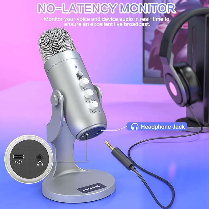 ZealSound Podcast Microphone for PC, Noise Cancellation USB Mic - Image 3