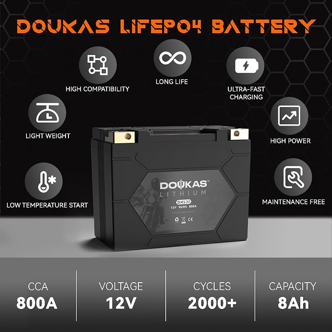DKL30 800A LiFePO4 Motorcycle Lithium Battery, 12V 8Ah Powersports Battery - Image 4