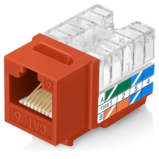 Everest 90° Angled RJ45 Cat6 Keystone Jacks 10-Pack in Orange by EverestMediaSolutions