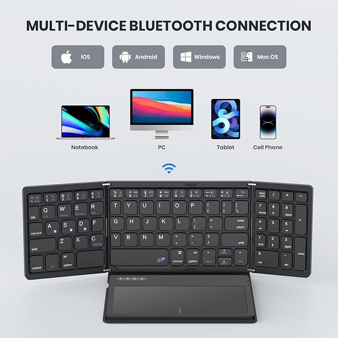Foldable Bluetooth Keyboard, Portable Full Size Folding Keyboard - Image 4