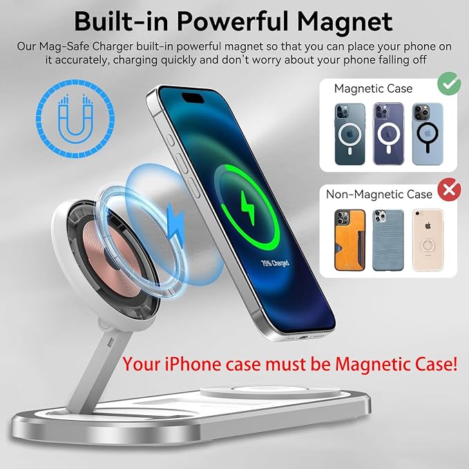 3 in 1 Wireless Charger for iPhone, Foldable Charging Station for Magsafe for - Image 5