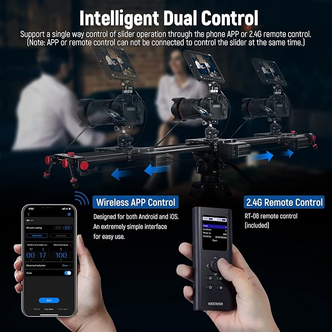 NEEWER 47.2”/120cm Motorized Camera Slider, App Wireless Control Carbon Fiber - Image 2