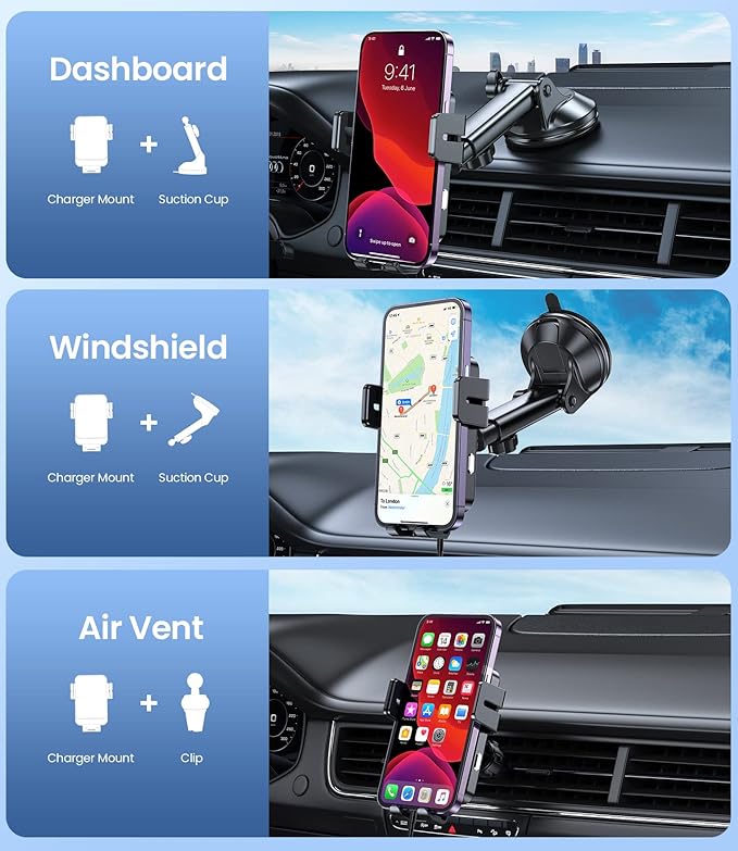 Wireless Car Charger, MOKPR 15W Fast Charging Auto-Clamping Car Mount Universal - Image 2