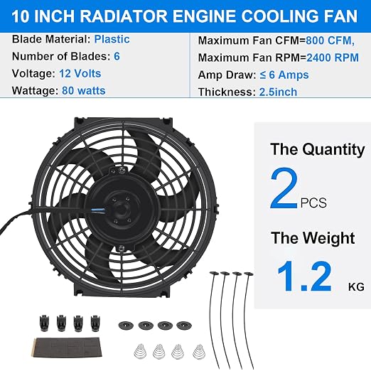 2PCS 10 Inch Universal High Performance Slim Fan Push Pull Electric Radiator - Image 3