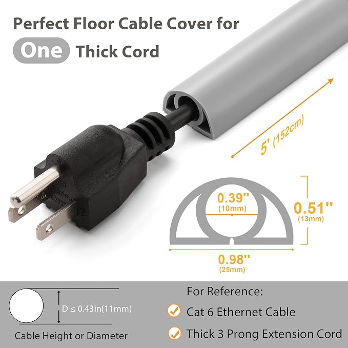 5ft Cord Cover Floor for Extension Cords, Self-Adhesive Floor Cable Cover to - Image 2