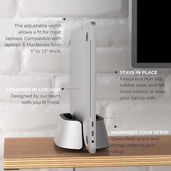 HumanCentric Vertical Laptop Stand in Silver Aluminum, Upright Adjustable - Image 3