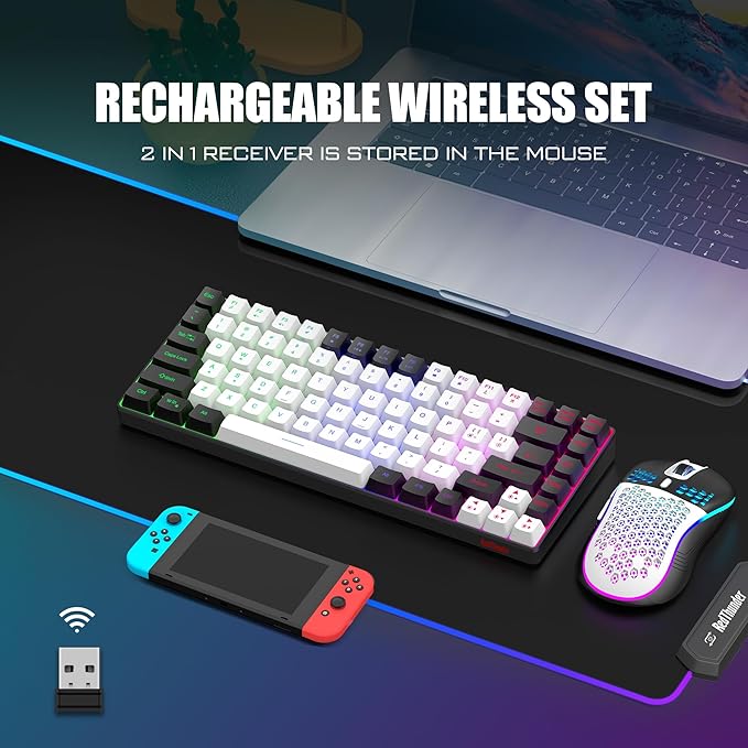 RedThunder K84 Wireless Keyboard and Mouse Combo, LED Rainbow Backlit - Image 2
