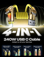 LISEN 6.6FT 240W 4-in-1 Multi Charging Cable, USB A/C to C/L, - Image 2