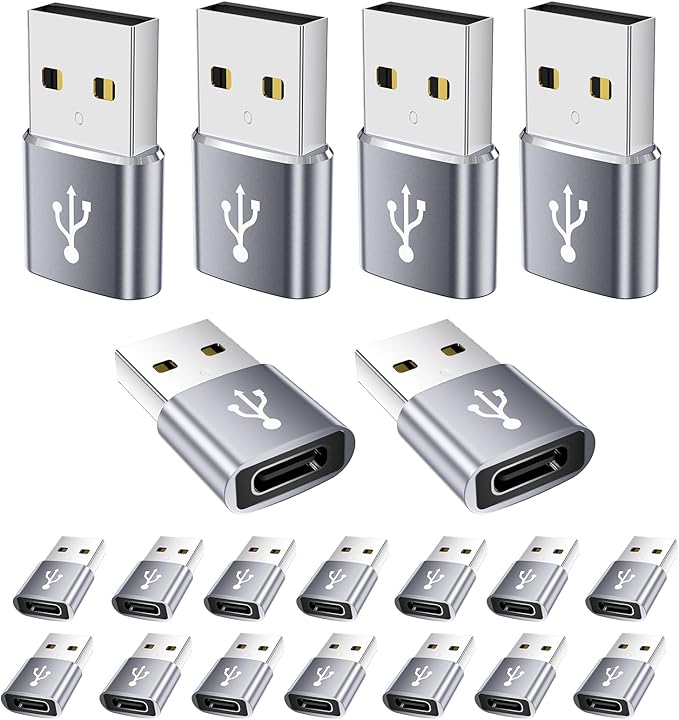 USB to USB C Adapter 20 Pack, USB A to USB C Adapter, C Female to A Male by AiNEERich