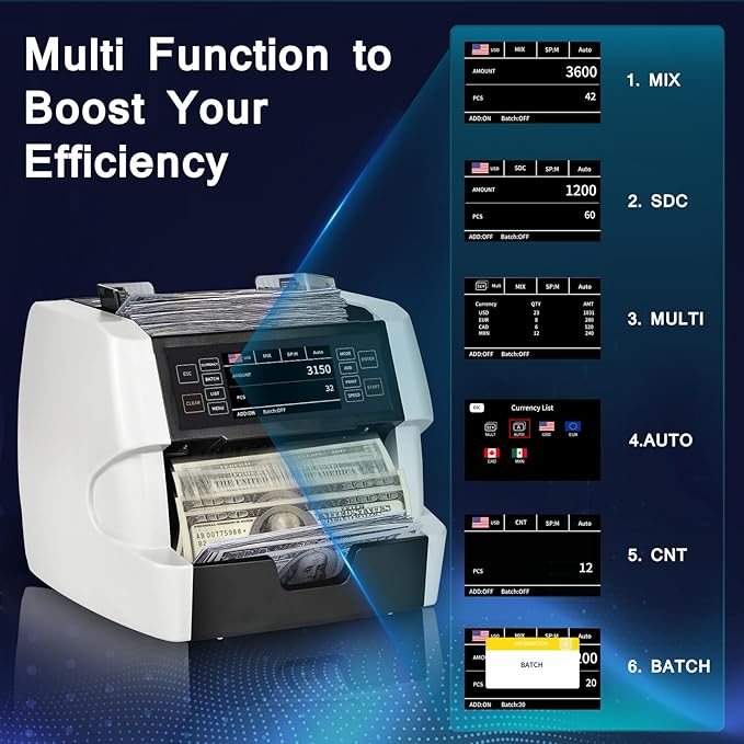 NUCOUN VC-3 Mixed Denomination Money Counter Machine, Value Counting, - Image 2