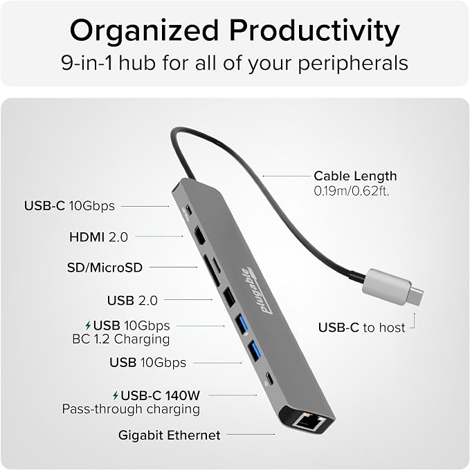 Plugable USB C Hub Multiport Adapter: 9-in-1 - Image 3