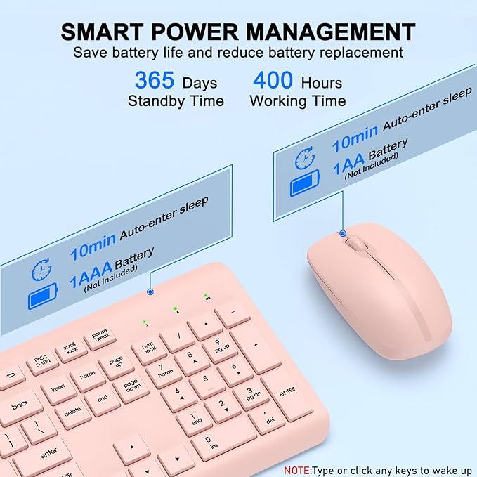 Wireless Keyboard and Mouse Combo, Full-Size Silent Ergonomic Keyboard and - Image 4