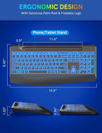 Wireless Keyboard with 7 Colored Backlits, Wrist Rest, Phone Holder, - Image 7