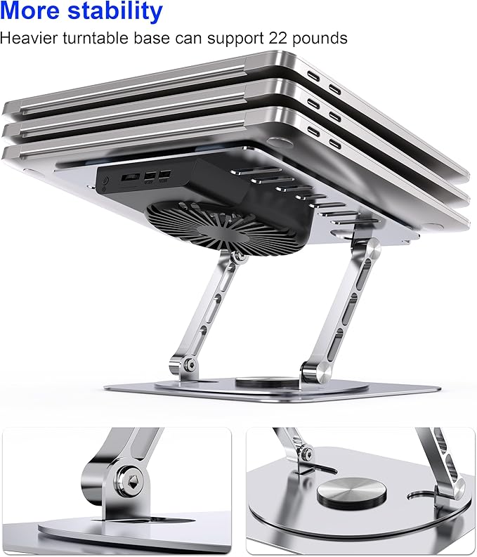 Laptop Stand, with 360°Rotating Base, External Cooling Fan, Adjustable RGB - Image 6