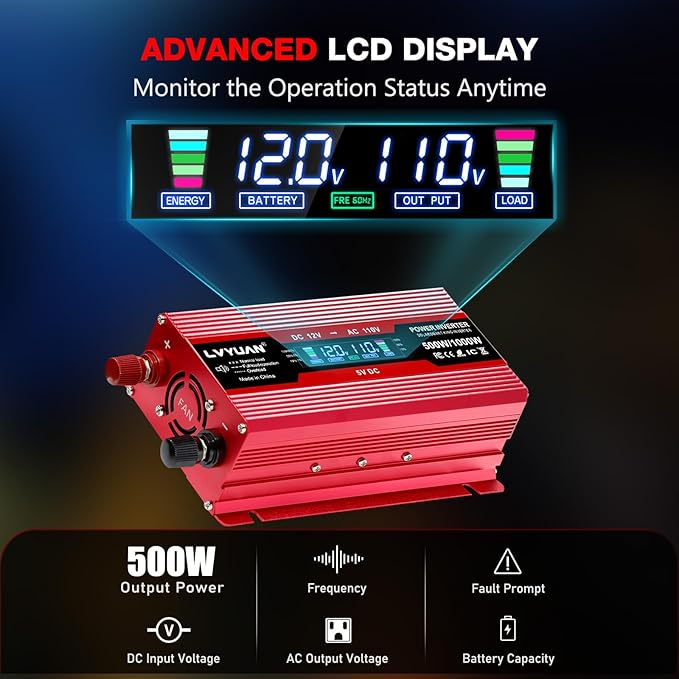 LVYUAN 500W Car Power Inverter 12V to 110V DC to AC - Image 3