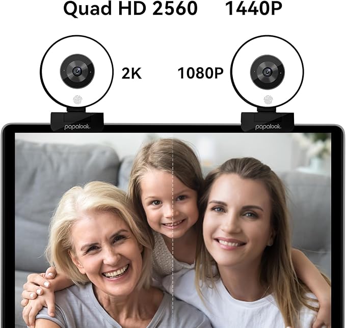 papalook 2K/1080P Webcam with Light and Privacy Cover, PA552 Full HD Streaming - Image 3