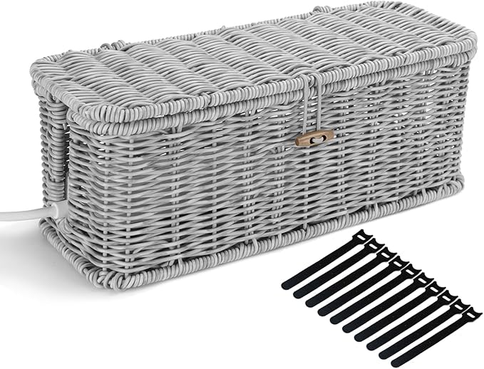 Cable Management Box, Woven Rattan Cord Hider by AllHercom