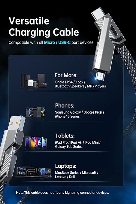 【One is Enough】 4-in-1 USB C to Micro Cable, High-Speed Charging & Fast Data - Image 7