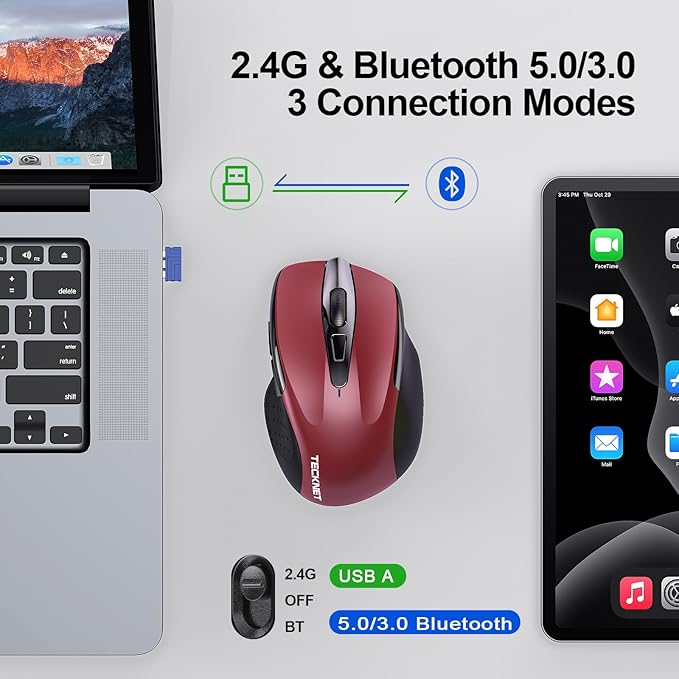 TECKNET Wireless Mouse Silent 4800 DPI Computer USB A & Bluetooth Mouse 6 - Image 2