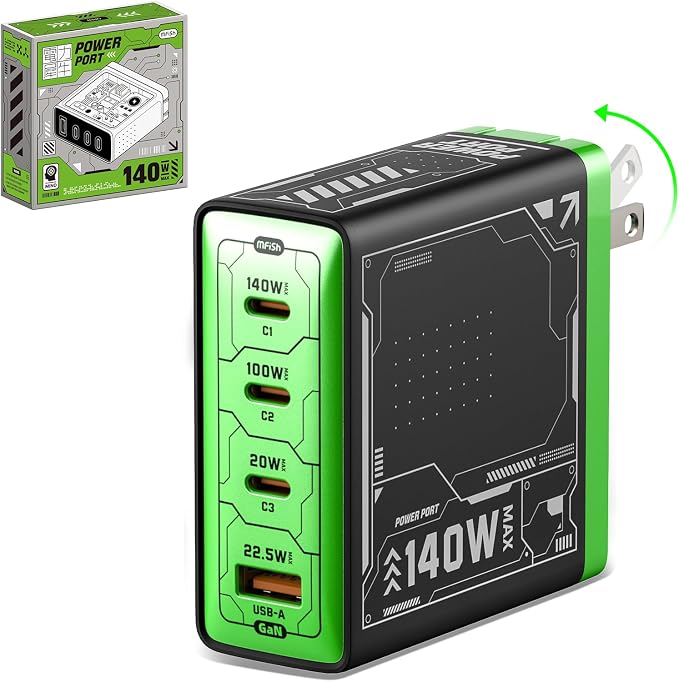 Mfish 140W USB C Charger, 4-Port GaN Charger Block, Foldable Fast Laptop by mfishproductspage
