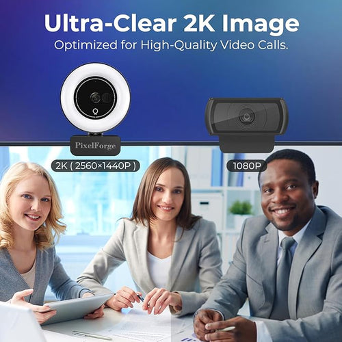 2K Webcam for PC with Microphone & Light & Privacy Cover, Web Camera for - Image 2