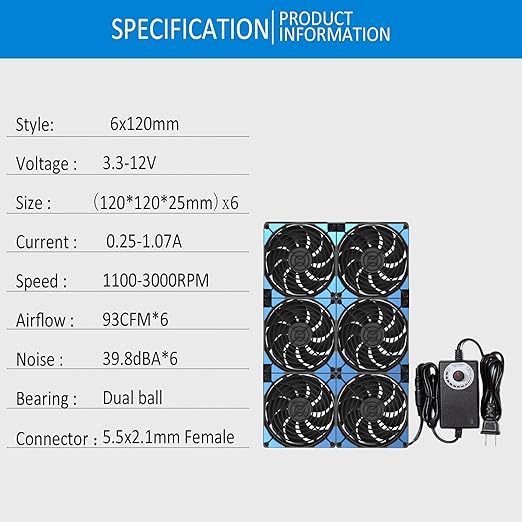 120mmx6 720mm Adjustable Computer PC Vent Fans 3V-12V Speed Controller - Image 3