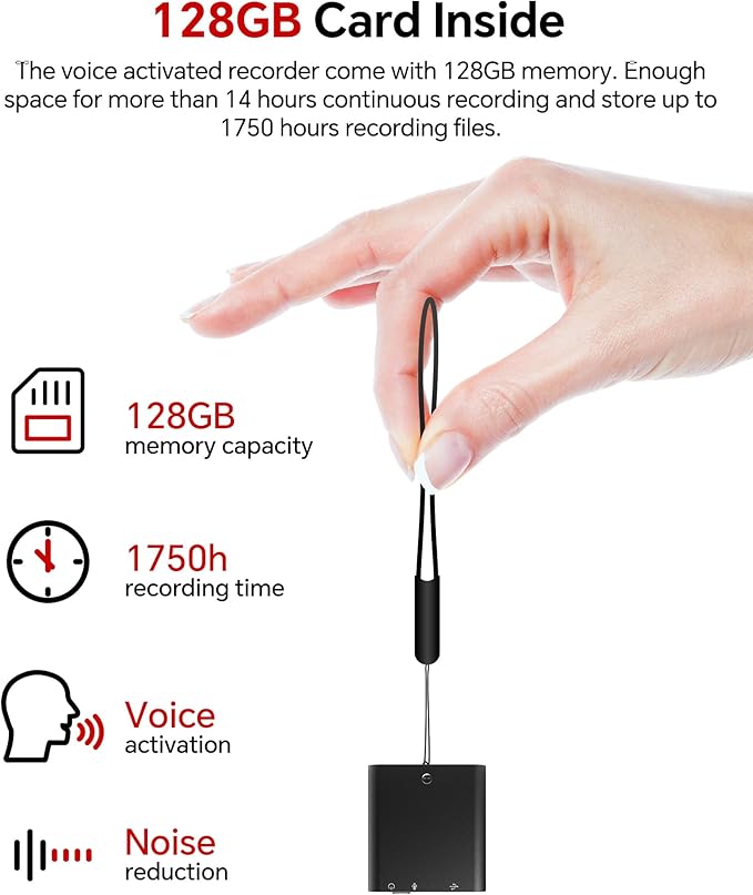 128GB Digital Voice Recorder, Rechargeable Audio Voice Activated Recorder – - Image 3