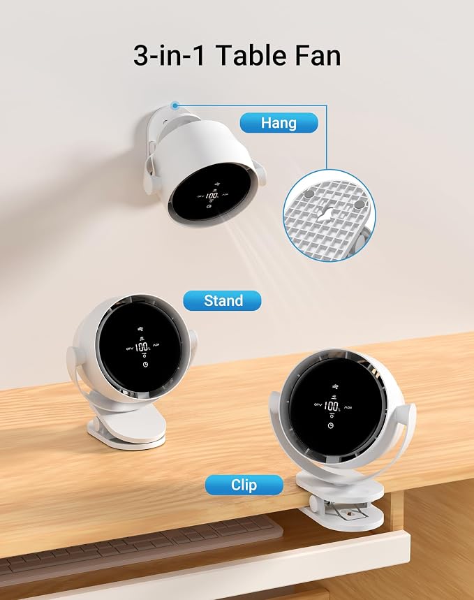 Portable Desk Fan, Clip-On Rechargeable USB Fan - Image 3
