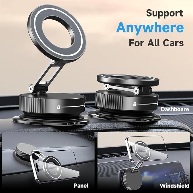 360° Vacuum Suction Cup Magnetic Car Phone Holder, Foldable Portable Magnetic - Image 7