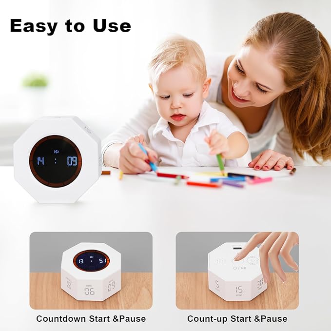 Rechargeable Pomodoro Timer, 8-Angle Auto-Rotating Screen - Image 3