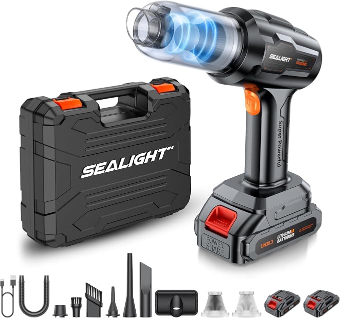 SEALIGHT Car Vacuum Portable Cordless, High Power Suction and Air Duster by SEALIGHT