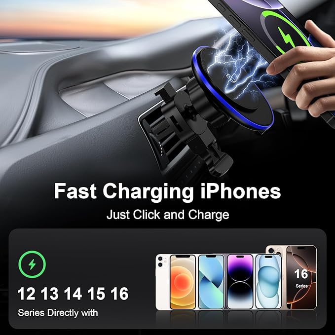 15W Magnetic Car Mount Wireless Charger - Image 3