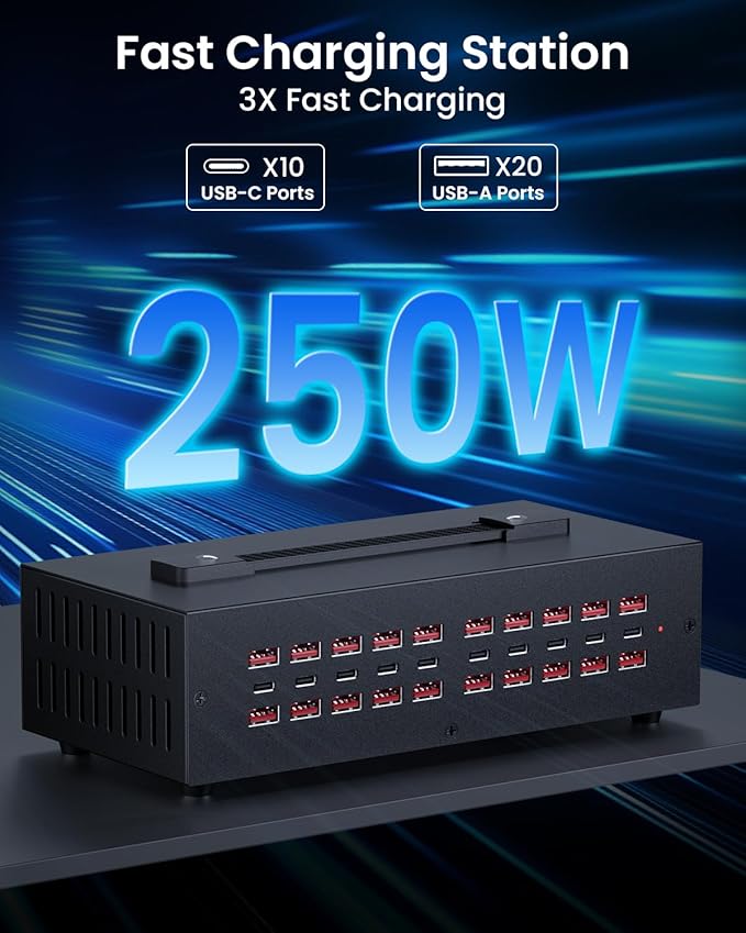 250W USB~c Charging Station, 30 Port USB Charger Block, Fast Charging Station - Image 3