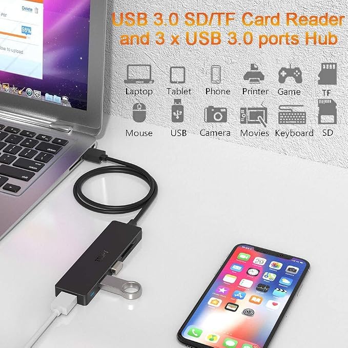 USB Hub 3.0 Splitter, TSUPY USB 3.0 Hub Multi USB Adapter Port Expander - Image 4