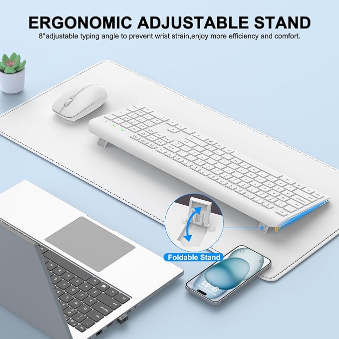 Wireless Keyboard and Mouse Combo, Full-Size Silent Ergonomic Keyboard and - Image 5