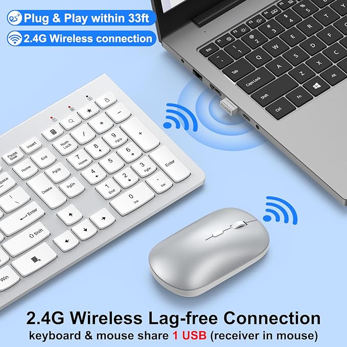 Wireless Keyboard and Mouse Combo, Ultra Slim Design Full Size Keyboard and 3 - Image 4