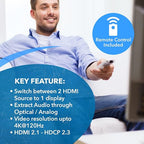 OREI 8K HDMI 2.1 Switch 4K@120hz Switcher 2 in 1 Out, - Image 4