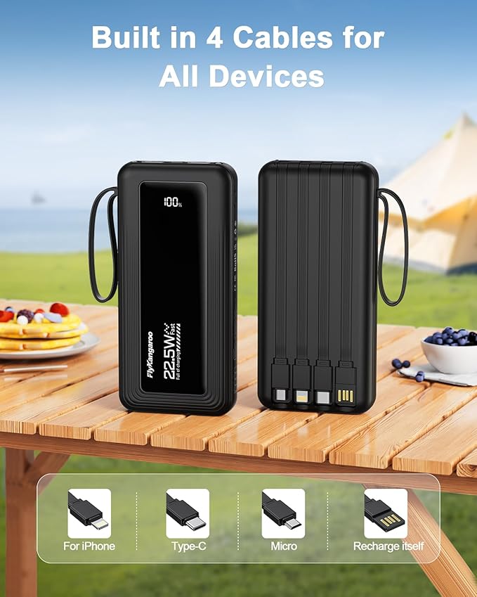 Portable Charger with Built in Cables, Slim 10000mAh Fast Charging 22.5W Power - Image 3