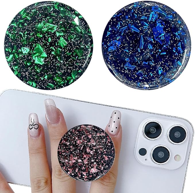 3 Pack Fashionable Clear Glitter Expandible Collapsible Moblile Phone Grip - Image 2