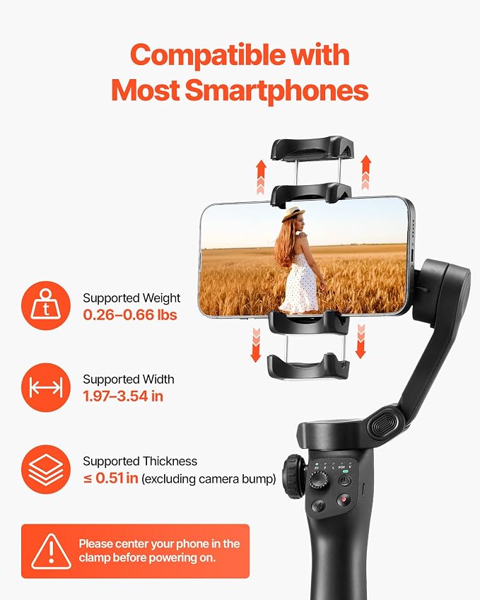 VEVOR Gimbal Stabilizer for Smartphone, 3-Axis Stabilization, Phone Gimbal for - Image 7