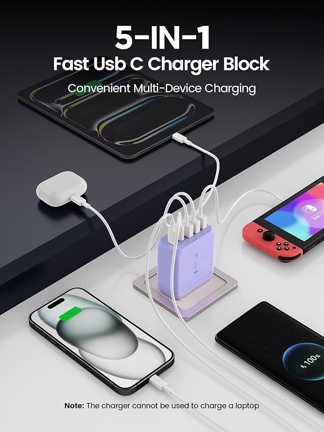 USB C Charger Block, EIZLXQ Type C Charger Fast Charging, 50W 5-Port USB Wall - Image 3